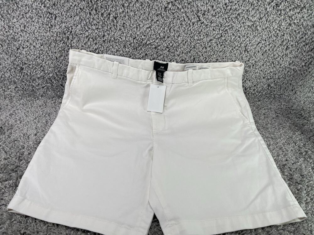 H&M Men's Regular Fit Shorts Length Cotton Chinos White Color Size 36 New